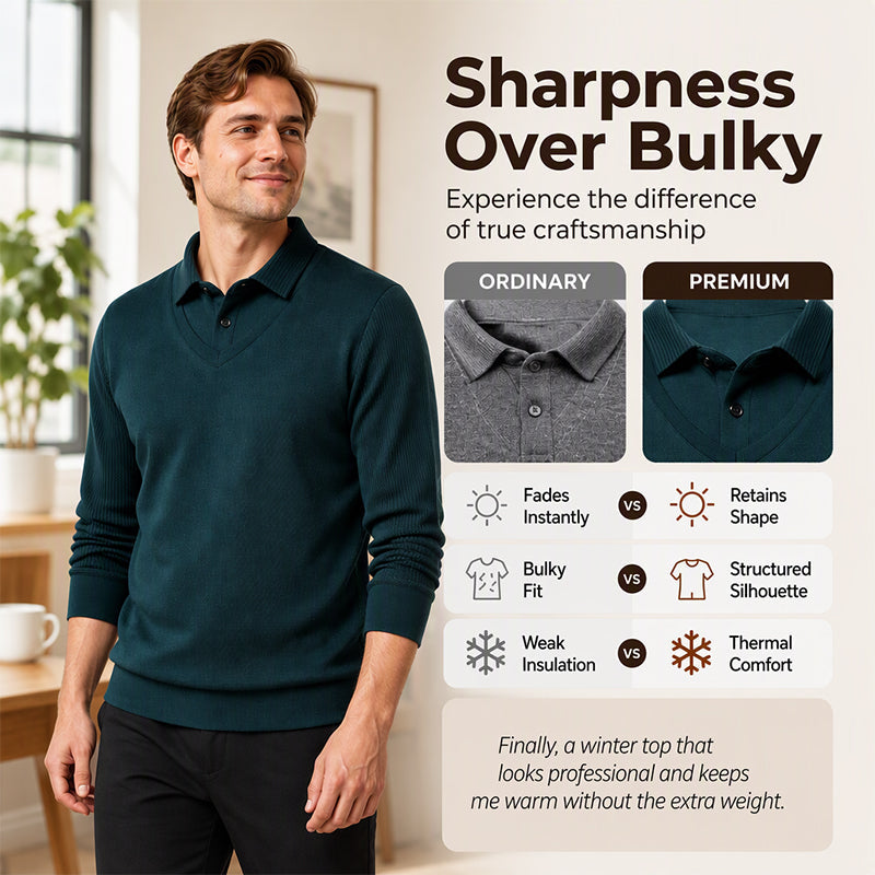 Herren Falscher Zweiteiliger Langarmshirt – Smart Casual Zweiteiliger Look Ohne Aufwand