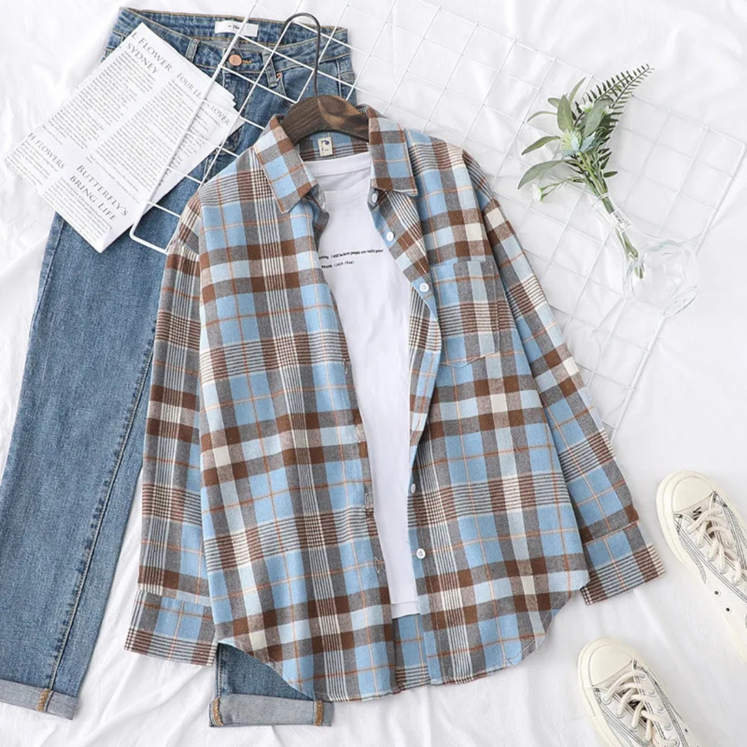 Flanell Bluse mit Karomuster & Baumwollmischung – Nordspur CozyPlaid