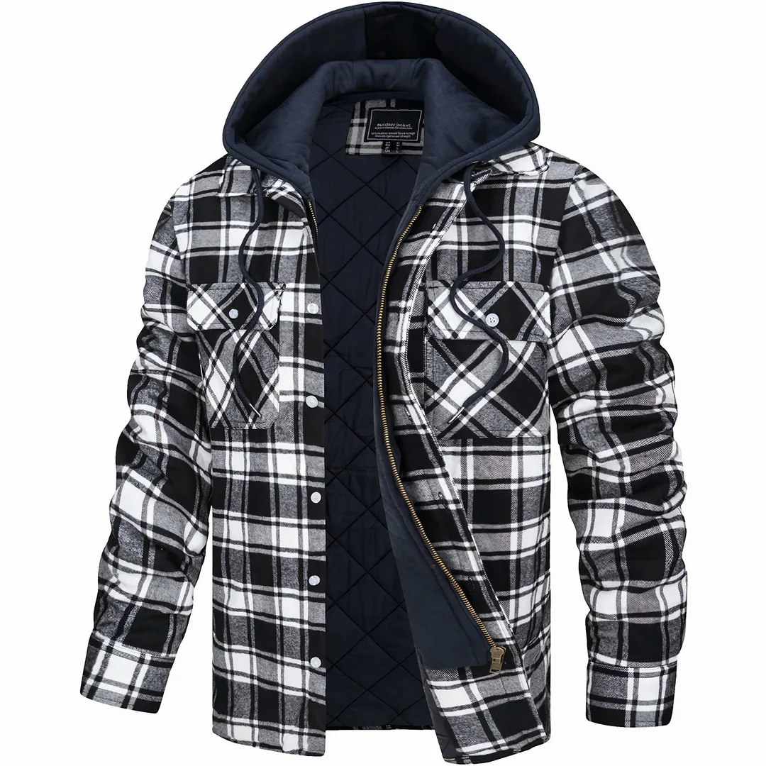 Freizeitjacke mit Karomuster & abnehmbarer Kapuze – NordicFlannel Jacket