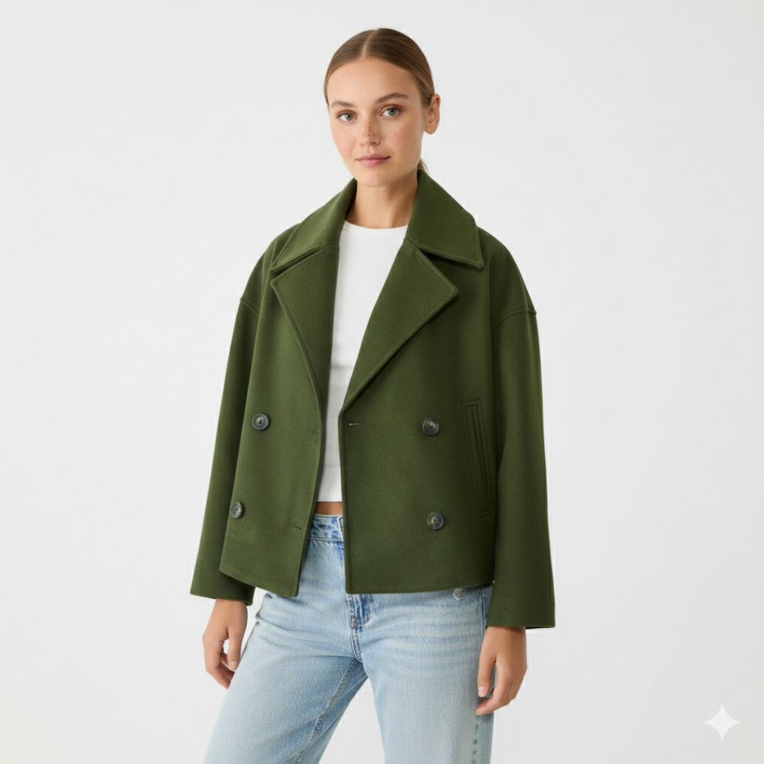Damen Kurz geschnittener Wollmantel – Vintage Zweireihige Jacke