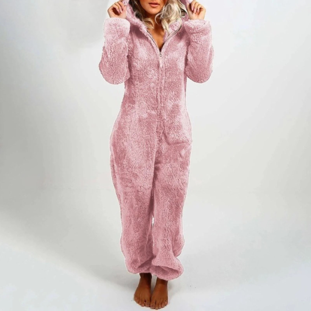 Pyjama Damen Einteiler Fleece mit Reißverschluss – CozyLuxe Onesie