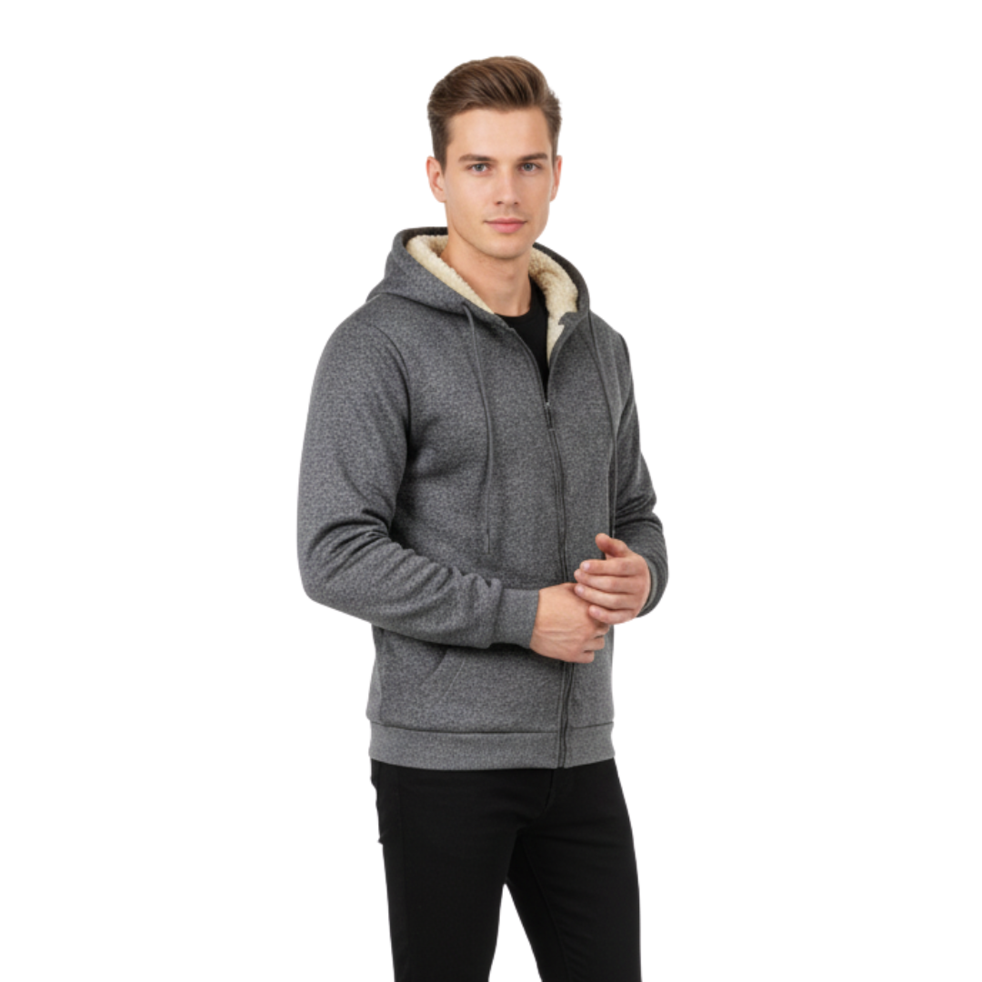 Thermo-Fleece-Herren-Kapuzenjacke mit Reißverschluss – Warme Sherpa-gefütterte Winterjacke