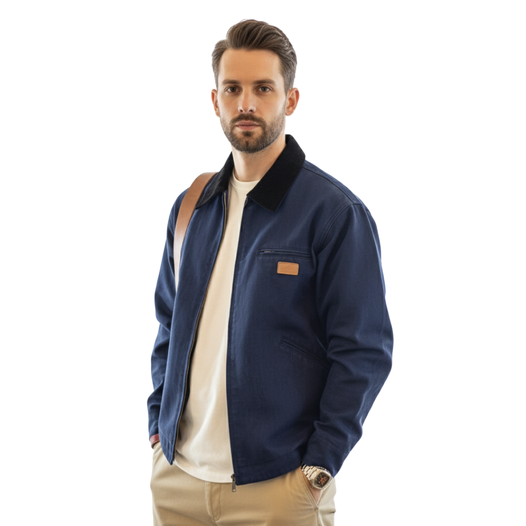Canvas-Arbeitsjacke für Herren mit Cordkragen – Utility Zip Jacke