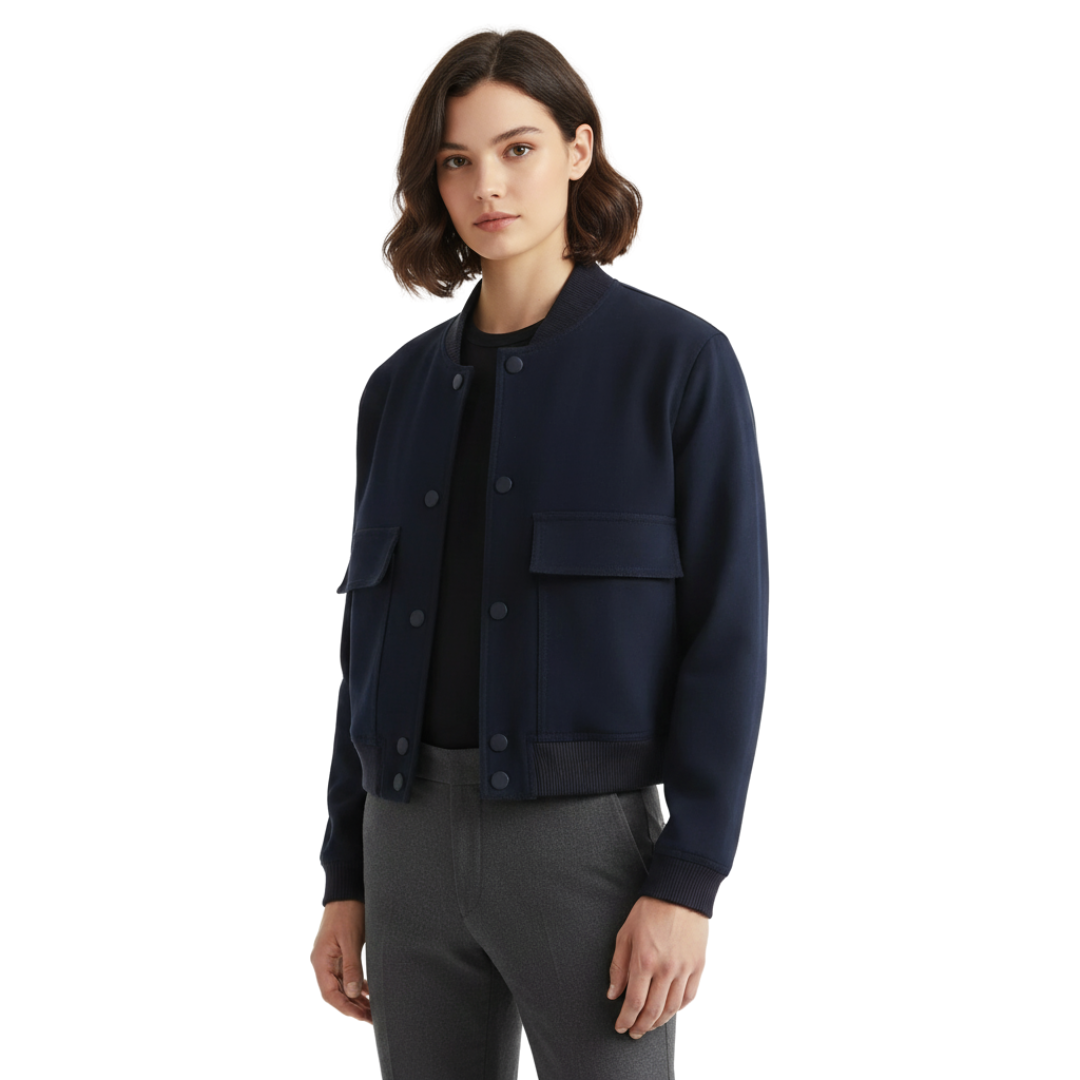 Damen Cropped Bomberjacke – Minimalistische Soft-Touch Reißverschlussjacke