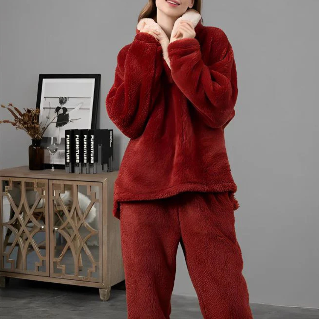 Pyjama Damen 2-teilig Fleece mit Langarm & Hose – WinterCozy Set