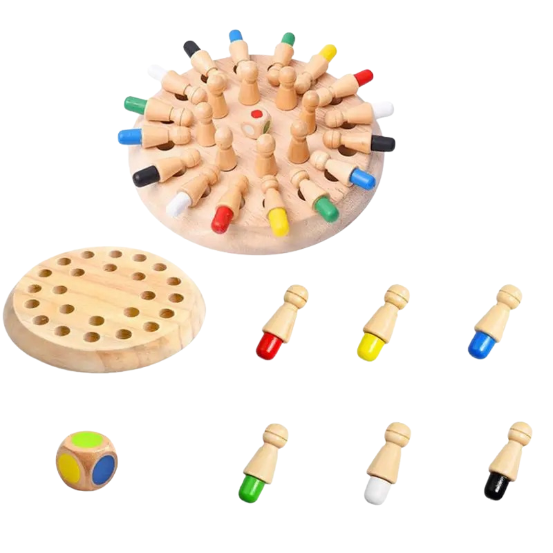 Spielzeug Memory-Schach aus Holz mit Farbwürfel – MemoLogic Spiel