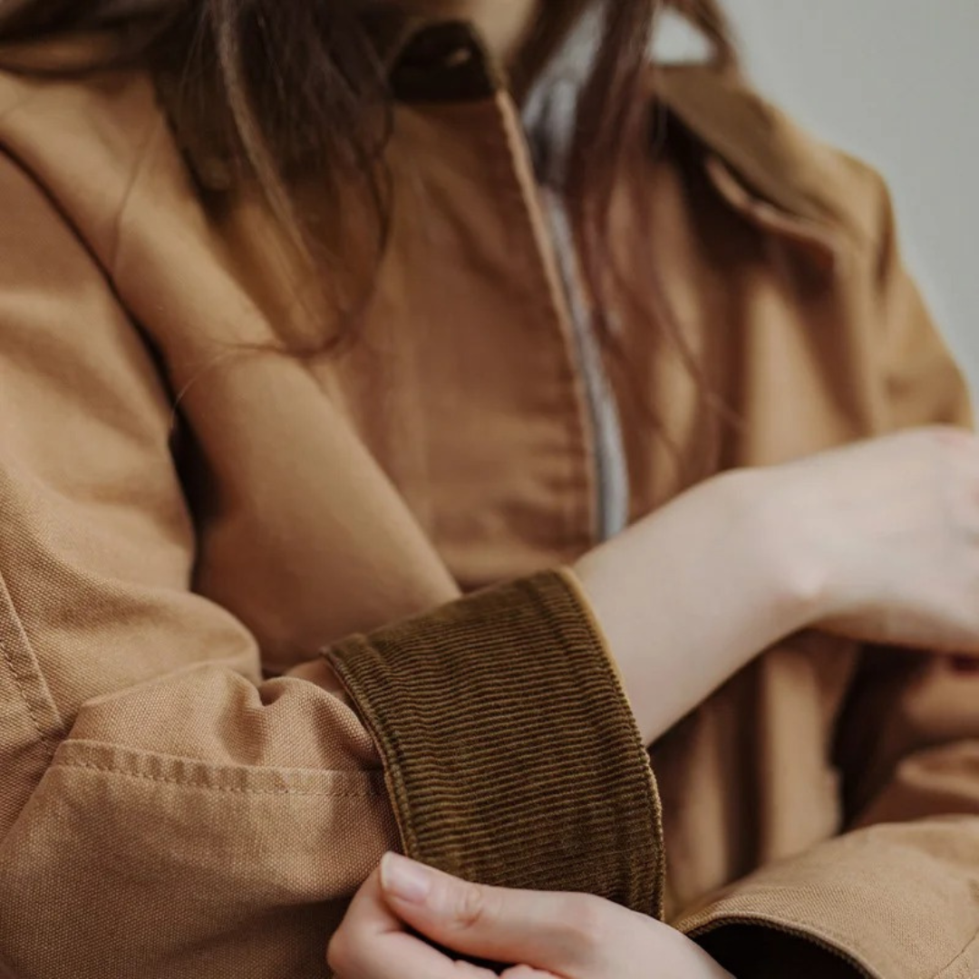 Jacke Damen Khaki mit Cordkragen & Baumwolle Heavyweight – Oxford Barn Jacket