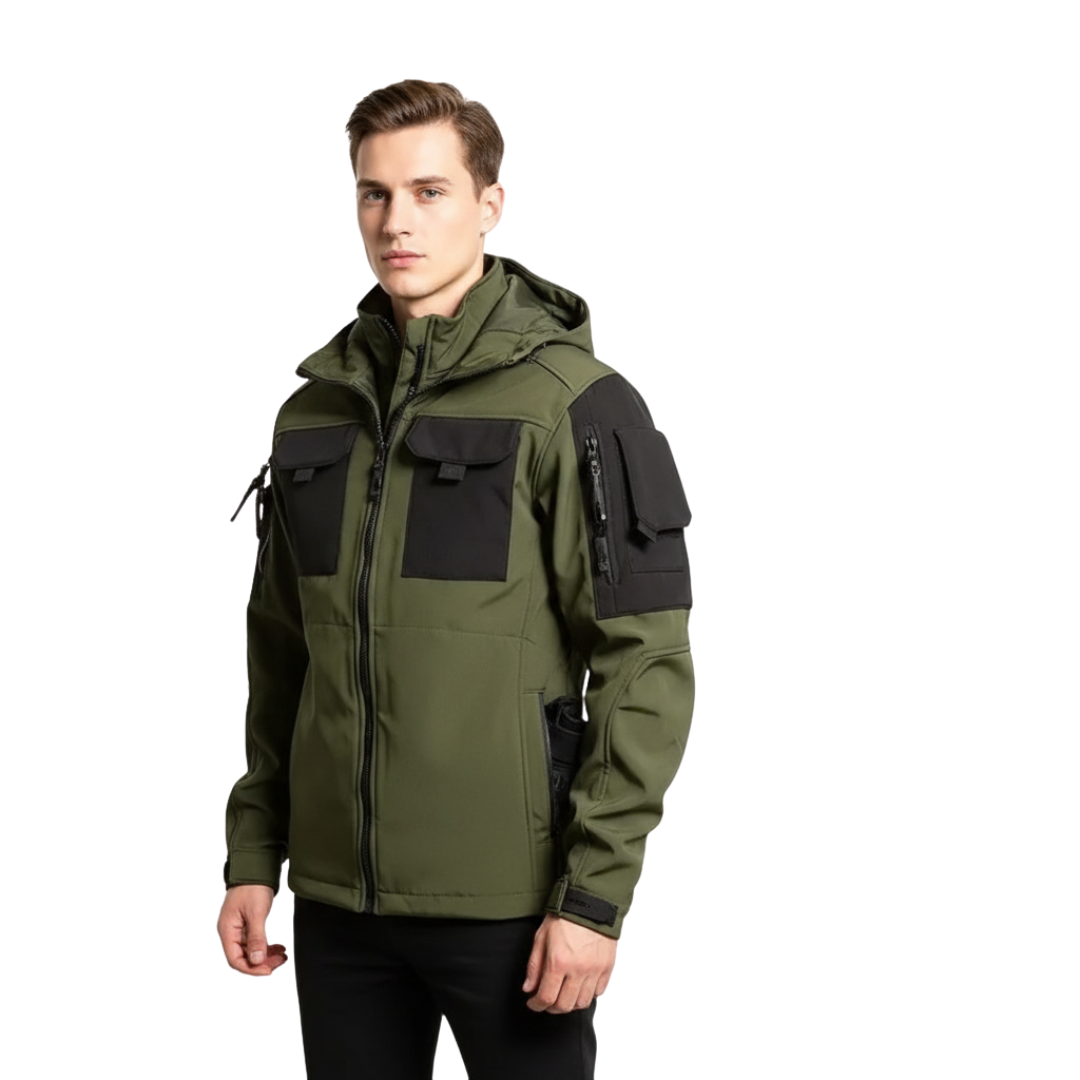 Wasserdichte taktische Fleecejacke für Herren – Winddichte Softshell mit Kapuze