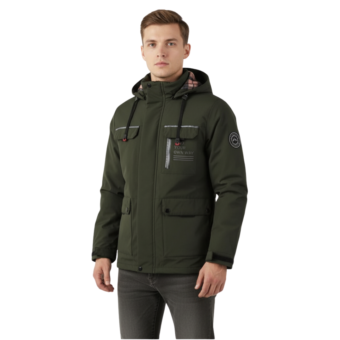 Herren Fleecejacke mit Kapuze – Winddichte Outdoor-Jacke mit Reißverschluss
