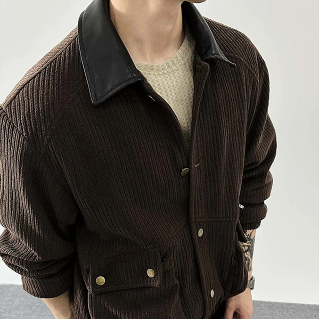 Jacke im Casual-Barn-Stil mit Lederkragen & Taschen – PFNW Heritage