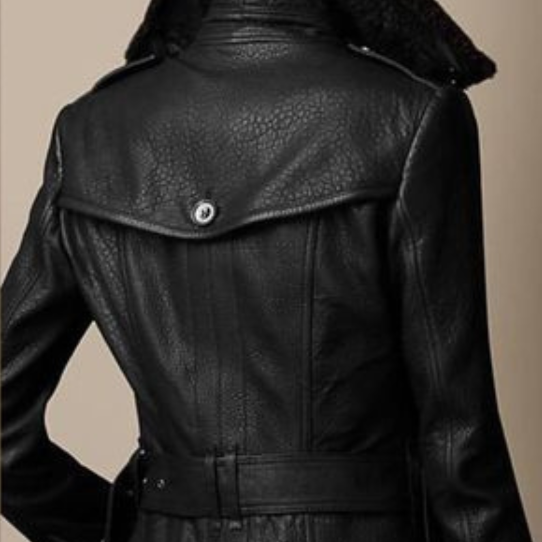 Leder Mantel Damen 3/4 Länge mit Tailliertem Schnitt – NoirÉlégance Coat