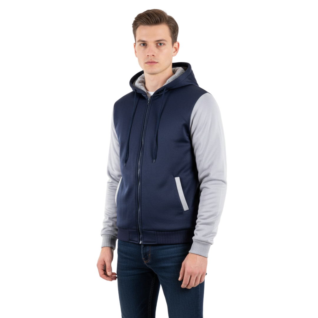 Herren-Fleecejacke mit Wollfutter – Warme Winter-Kapuzenjacke mit Reißverschluss