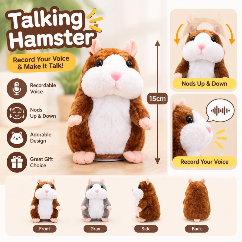 Sprechender Hamster Plüschtier – wiederholt alles, was Sie sagen, automatisches Kopfschütteln, lustiger Spaß für Kinder & Erwachsene