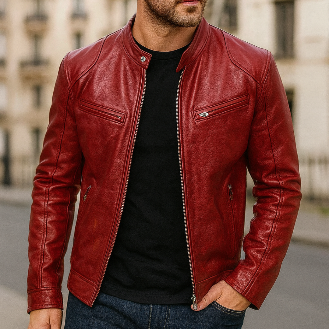 Lederjacke im Biker-Stil mit Reißverschlusstaschen – UrbanStoff Classic