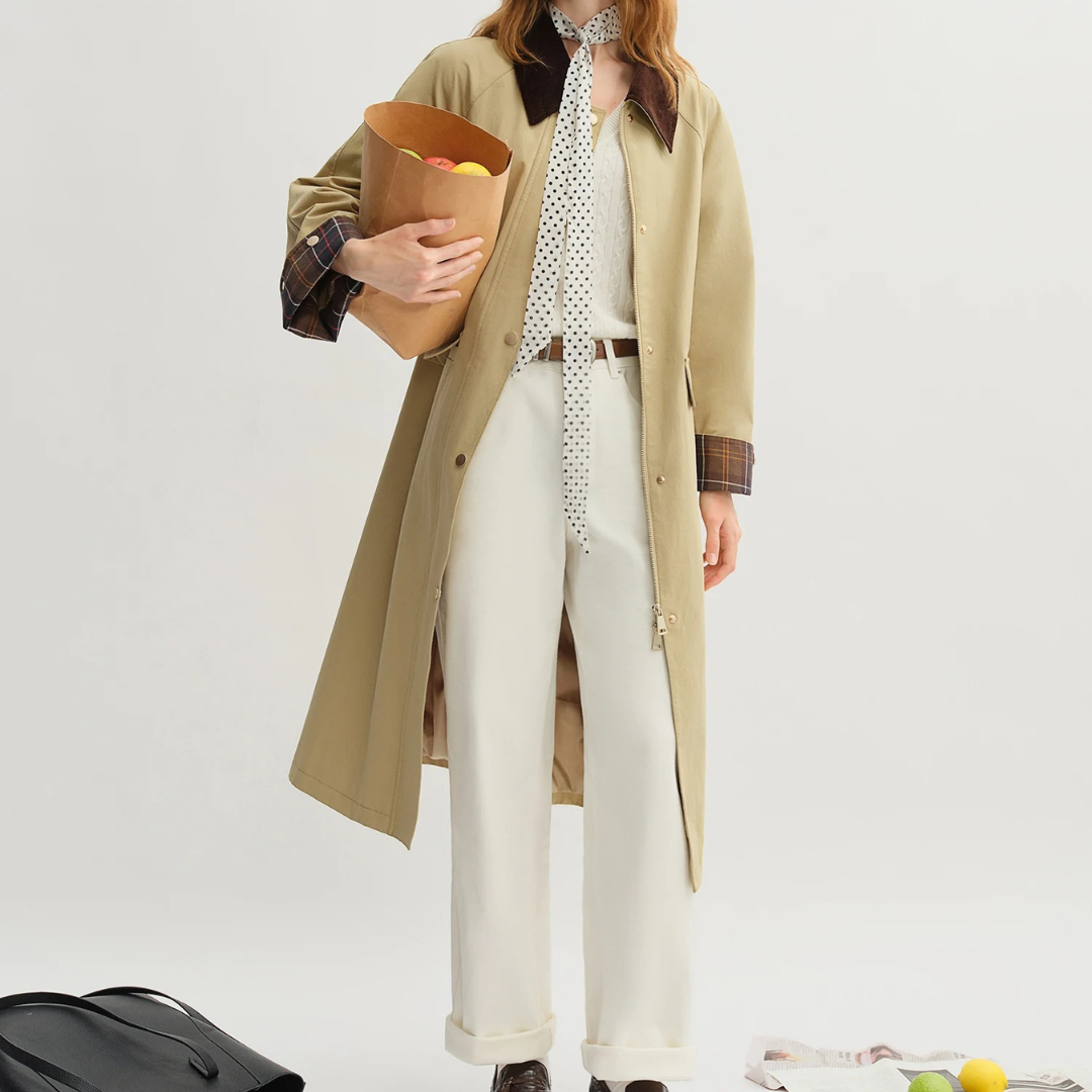 Jacke im Retro-Trench-Stil mit Kontrastdetails – Dushu Vintage Coat