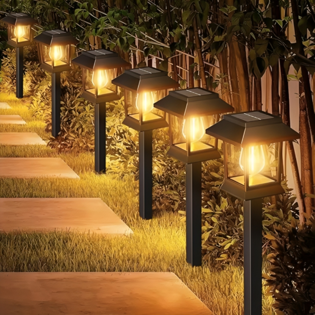 Solar Gartenleuchten Retro Warmweiß – LumiPath 4er-Set