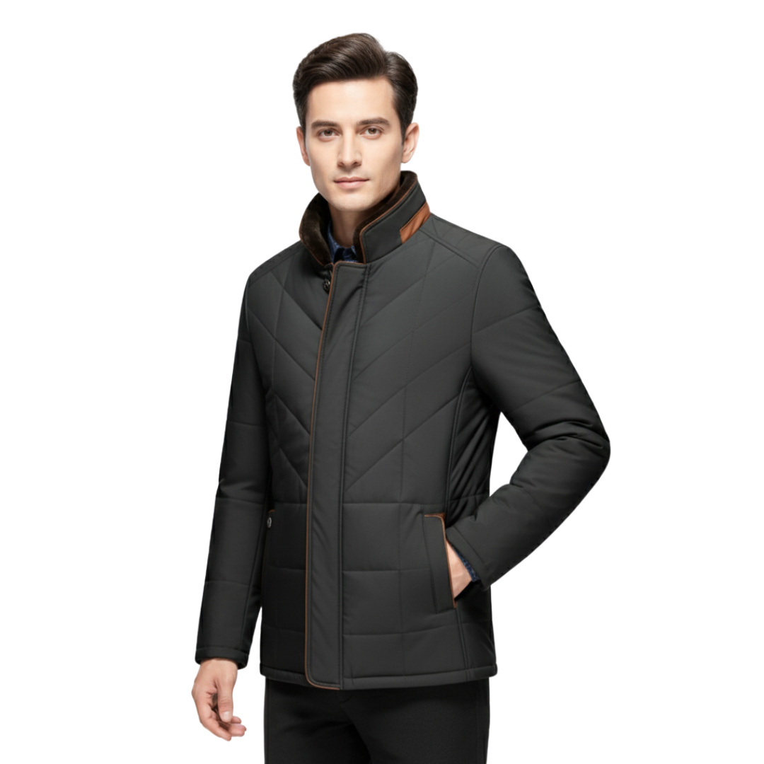 Herren Steppjacke mit Stehkragen – Warmer Gefütterter Wintermantel