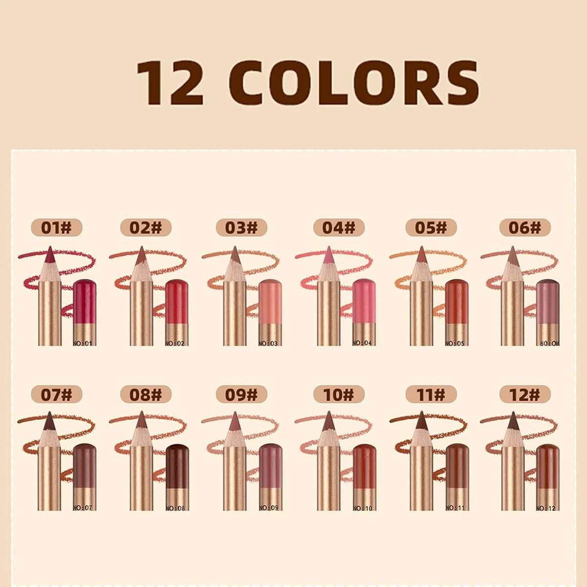 12-teiliges mattes Lipliner-Set mit Anspitzer, blendbare Lippenkonturenstifte