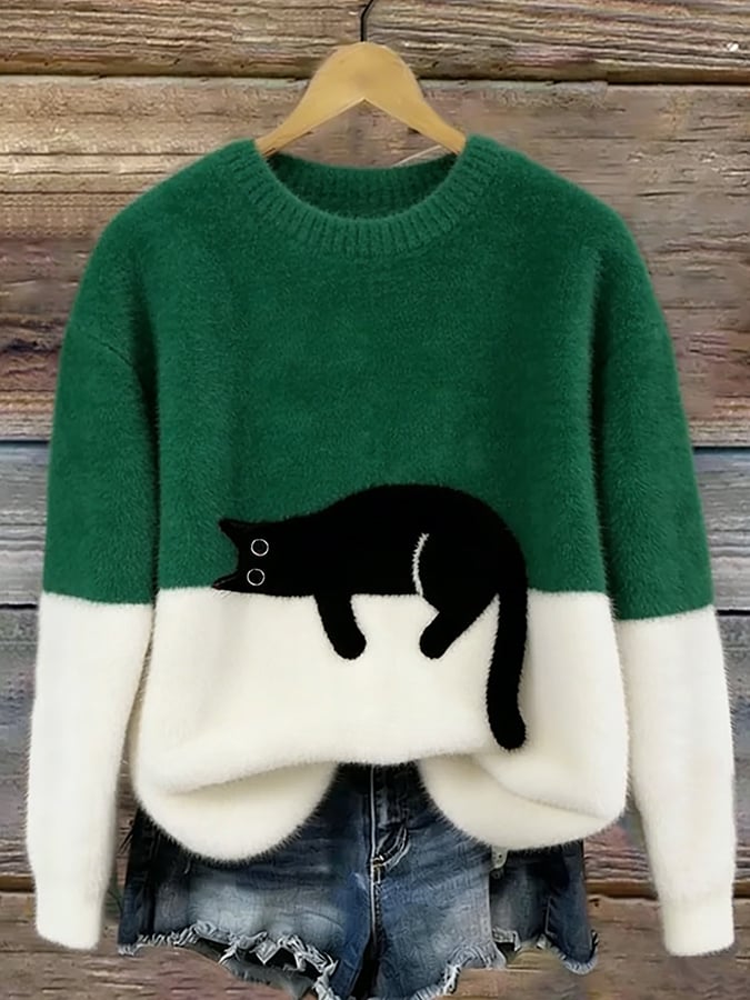 Eleganter Pullover mit Katzenmotiv