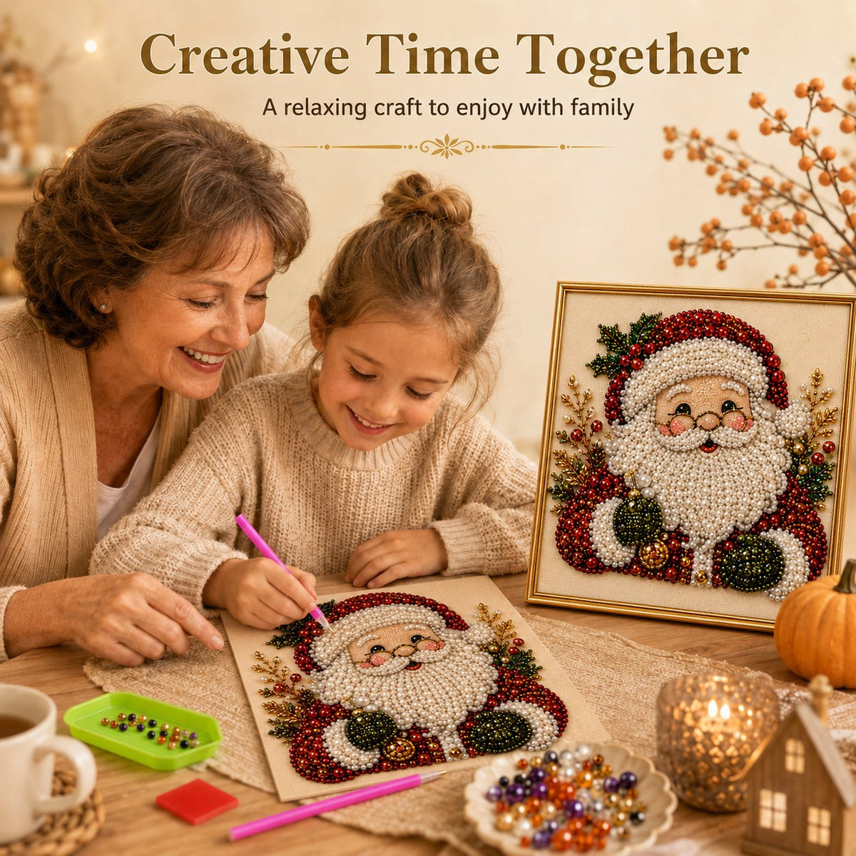 DIY Weihnachts-Perlen-Diamond-Painting-Kunstset mit Rahmen