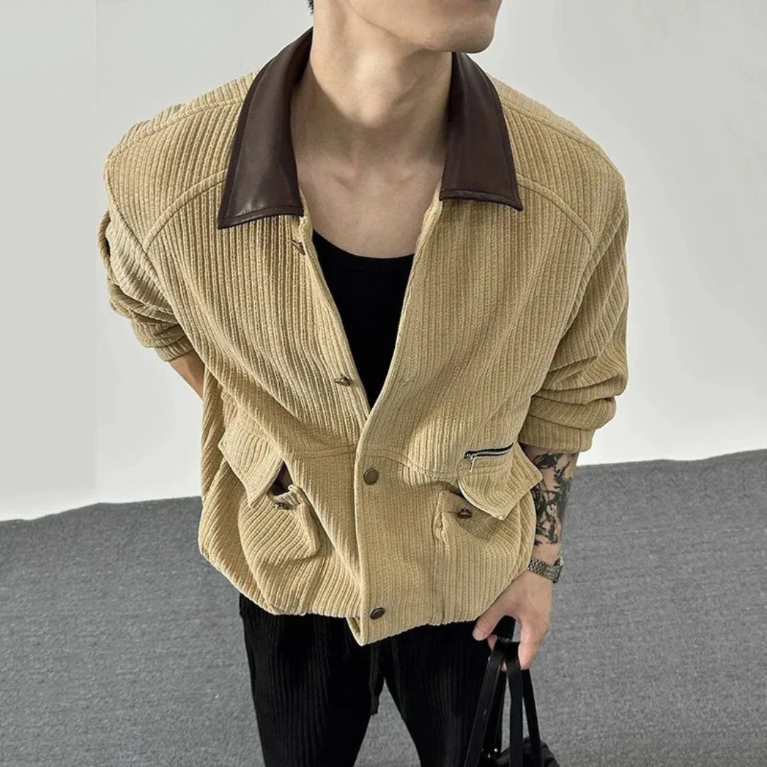 Jacke im Casual-Barn-Stil mit Lederkragen & Taschen – PFNW Heritage