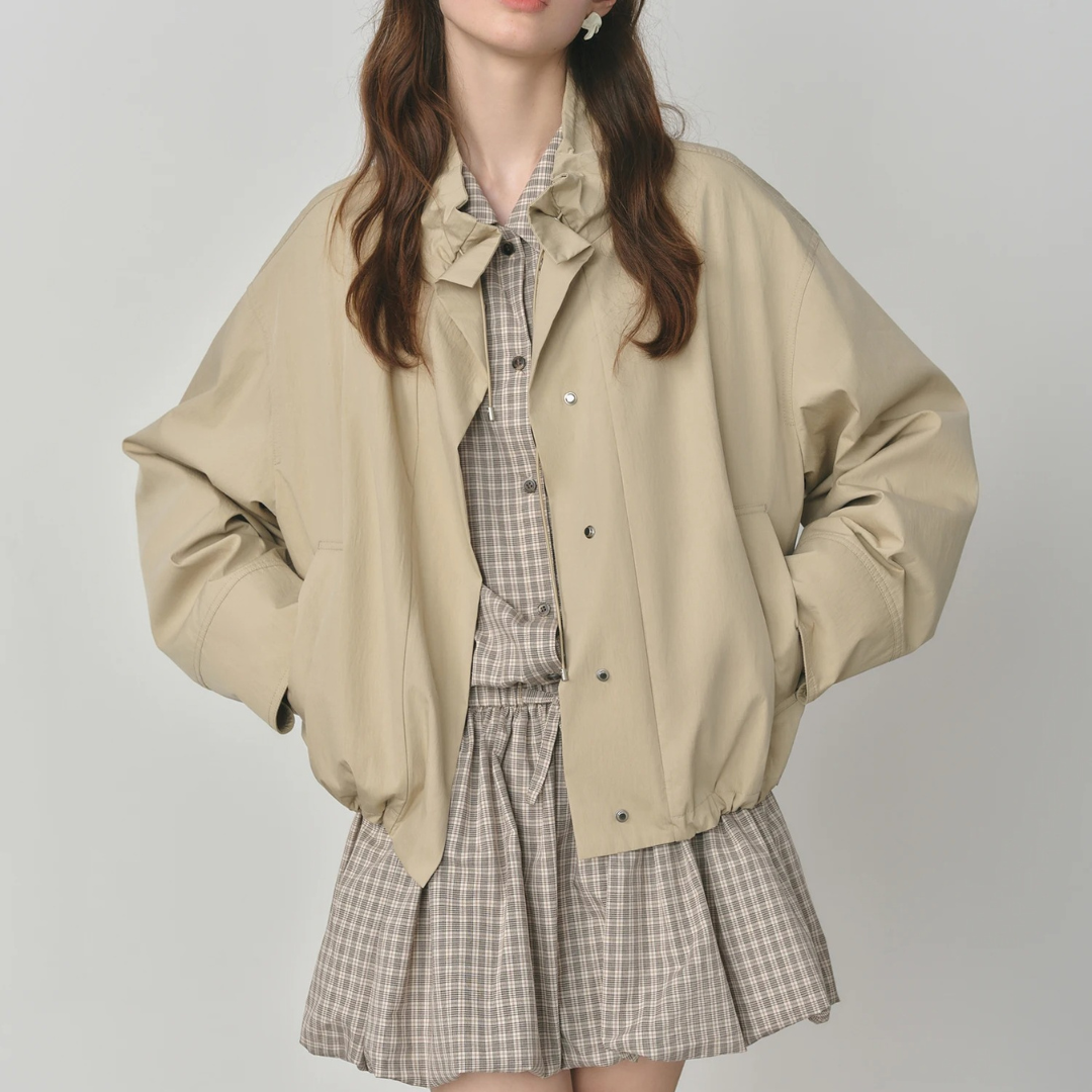 Jacke kurz mit Puffärmeln & Kordelzug – VintageEase Utility Coat