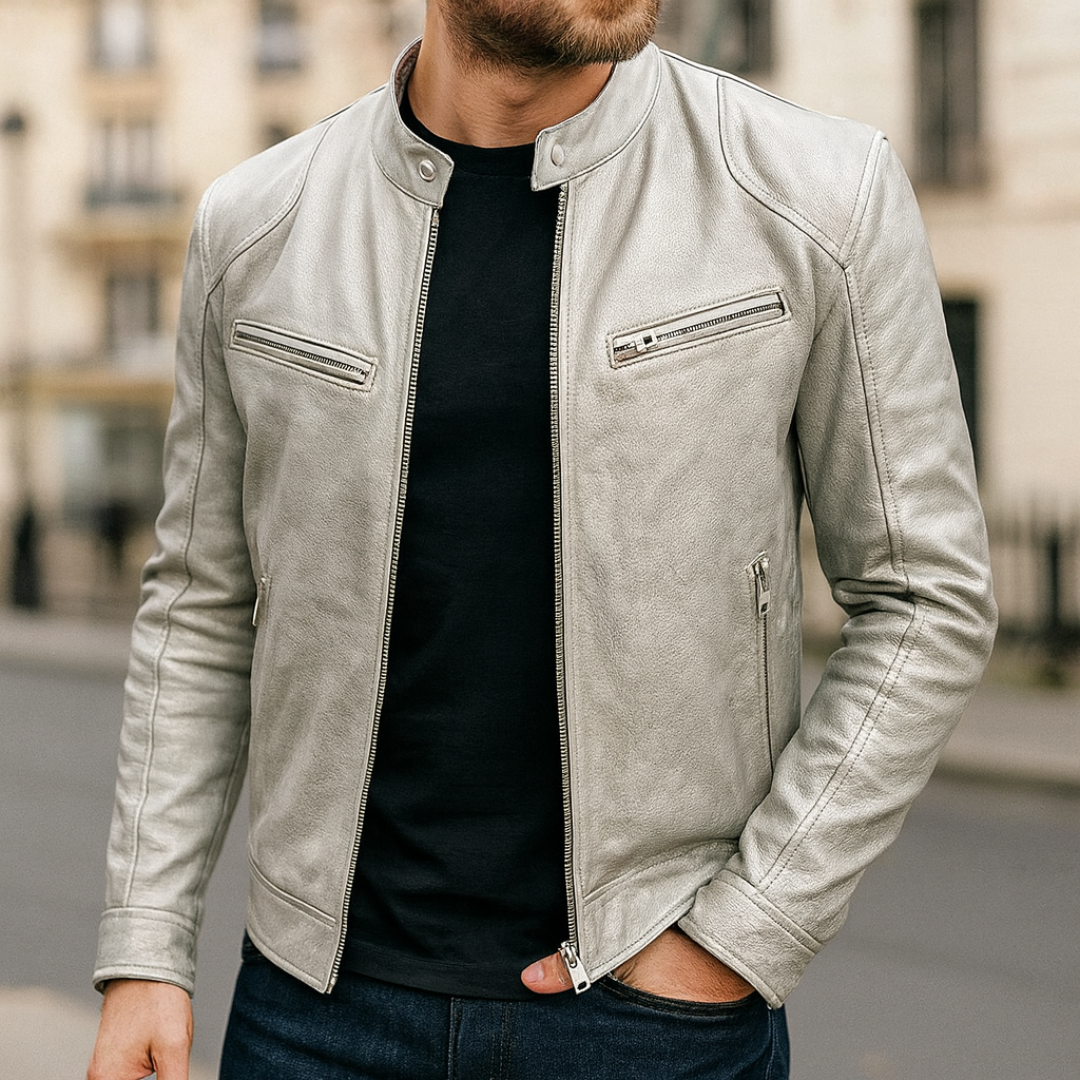 Lederjacke im Biker-Stil mit Reißverschlusstaschen – UrbanStoff Classic