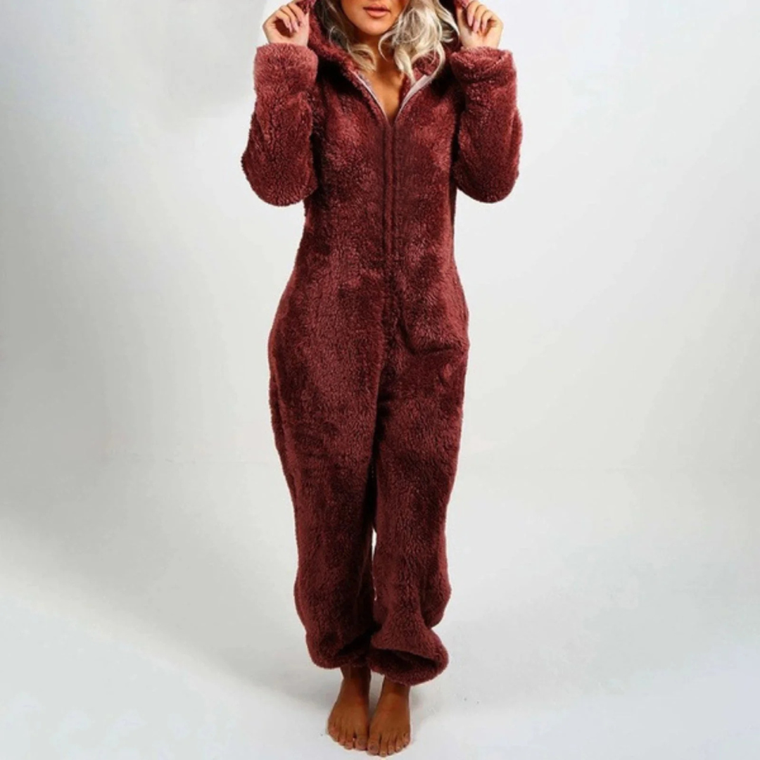 Pyjama Damen Einteiler Fleece mit Reißverschluss – CozyLuxe Onesie