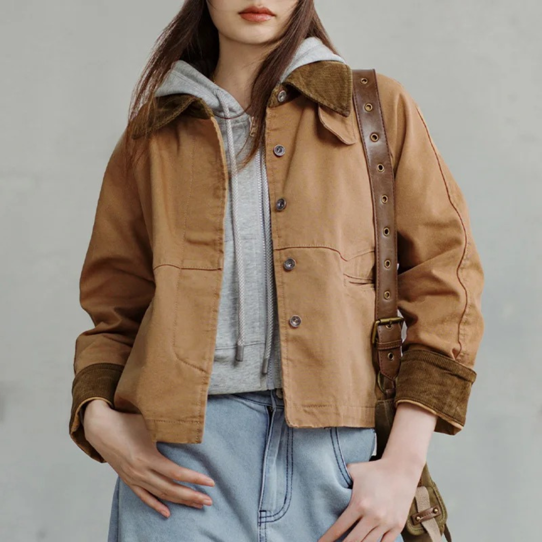 Jacke Damen Khaki mit Cordkragen & Baumwolle Heavyweight – Oxford Barn Jacket