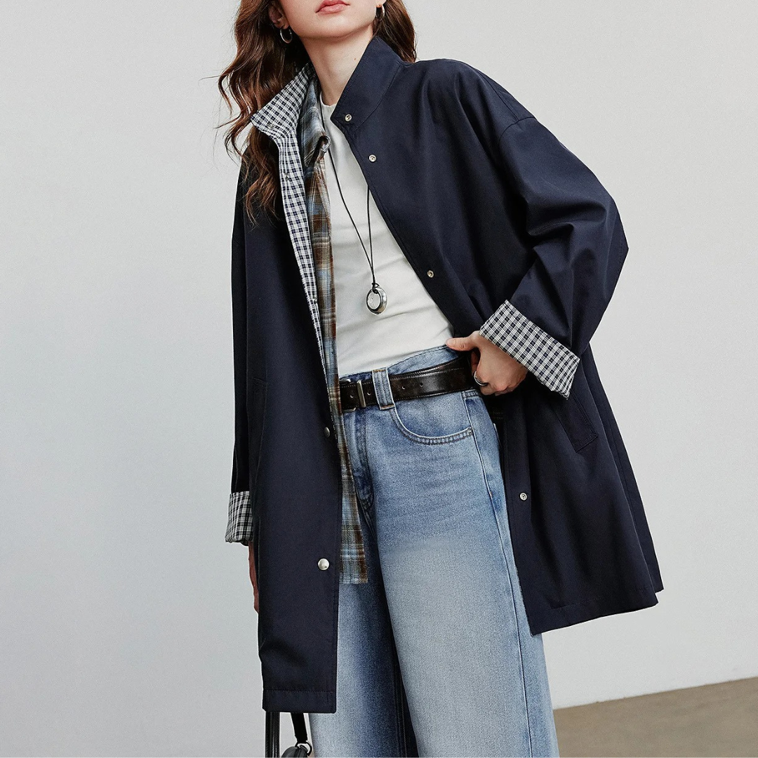 Jacke aus Lyocell & Baumwolle, wendbar mit Karofutter – UrbanEase Trench