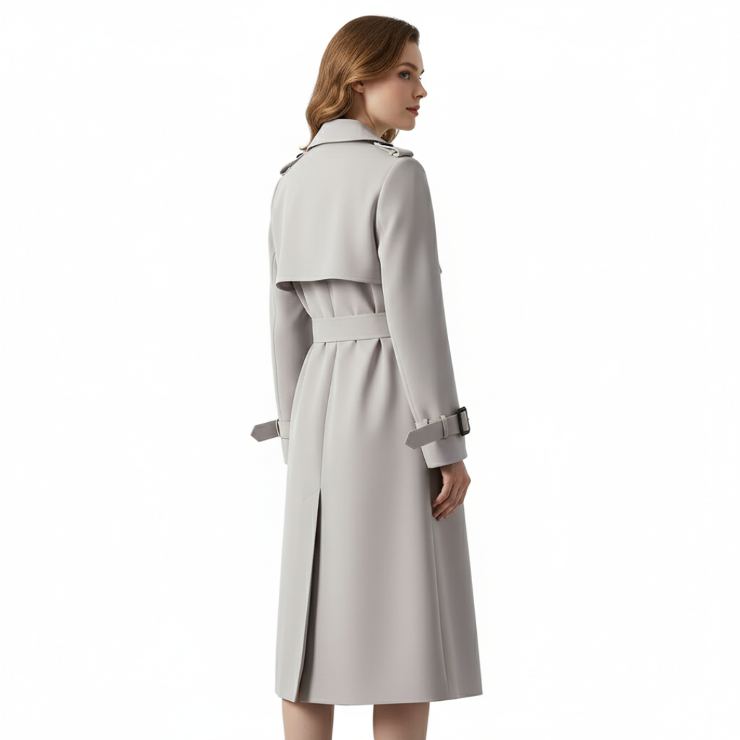 Damen Langer Doppelreihiger Trenchcoat – Klassischer Mantel mit Gürtel