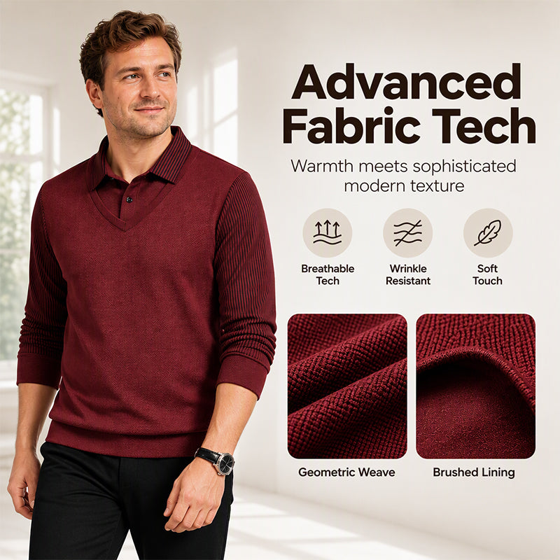 Herren Falscher Zweiteiliger Langarmshirt – Smart Casual Zweiteiliger Look Ohne Aufwand