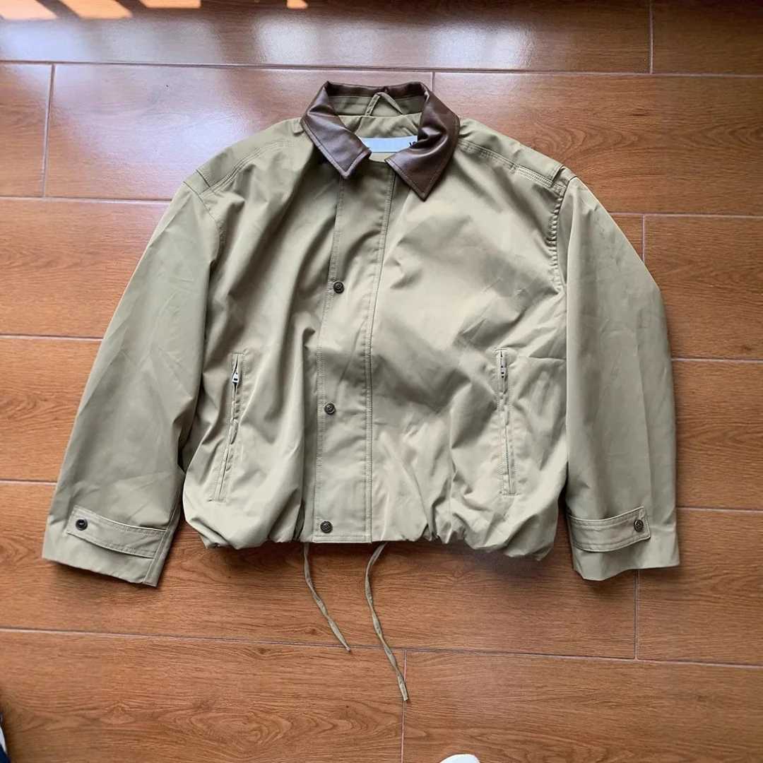 Jacke im Retro-Barn-Stil mit Lederkragen – Nanyou Vintage