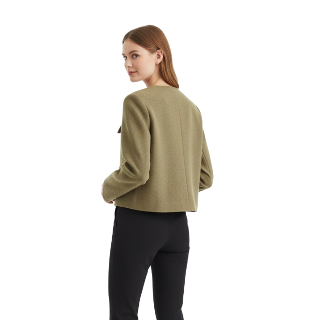 Damen Cropped Bouclé-Tweed-Jacke – Eleganter Cardigan-Blazer mit Goldknöpfen