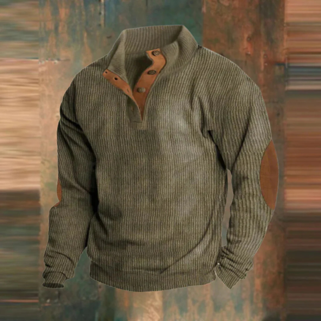 Retro Strickpullover mit Knopfleiste & Ellbogenpatches – Lyle Classic Knit