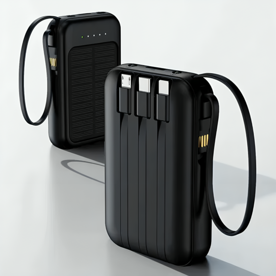 Solar Powerbank 10000 mAh mit LED & Kabeln – SunCharge Ultra