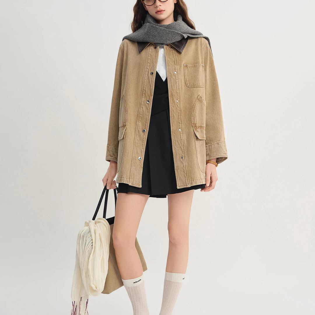 Jacke aus Denim mit Kontrastkragen & Taschen – Urban Heritage
