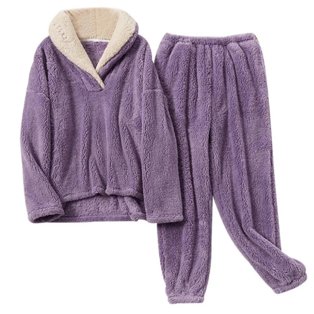 Pyjama Damen 2-teilig Fleece mit Langarm & Hose – WinterCozy Set
