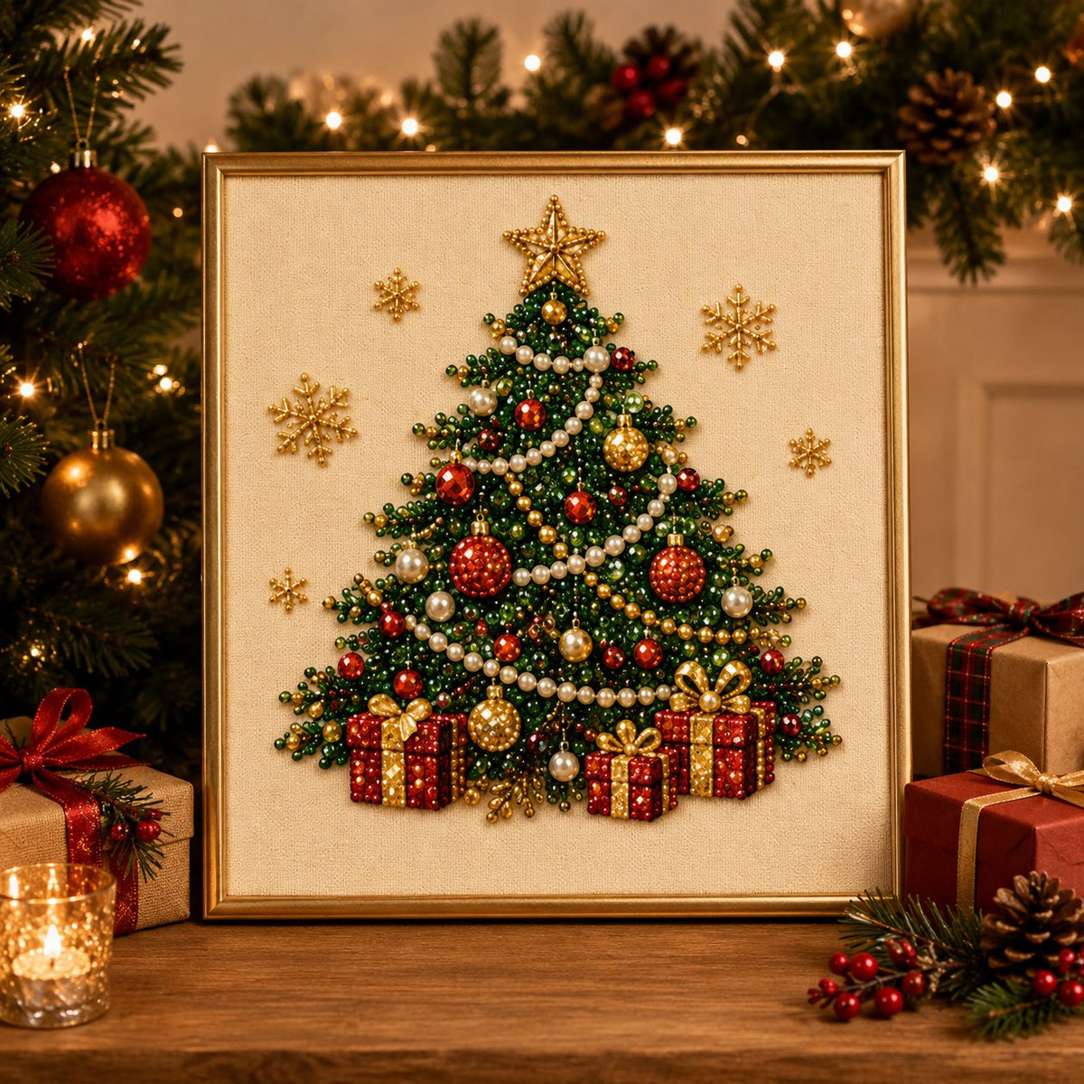 DIY Weihnachts-Perlen-Diamond-Painting-Kunstset mit Rahmen