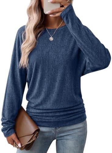 Damen Langarmshirt mit gerafftem Saum Herbst Oberteil Leichter Pullover