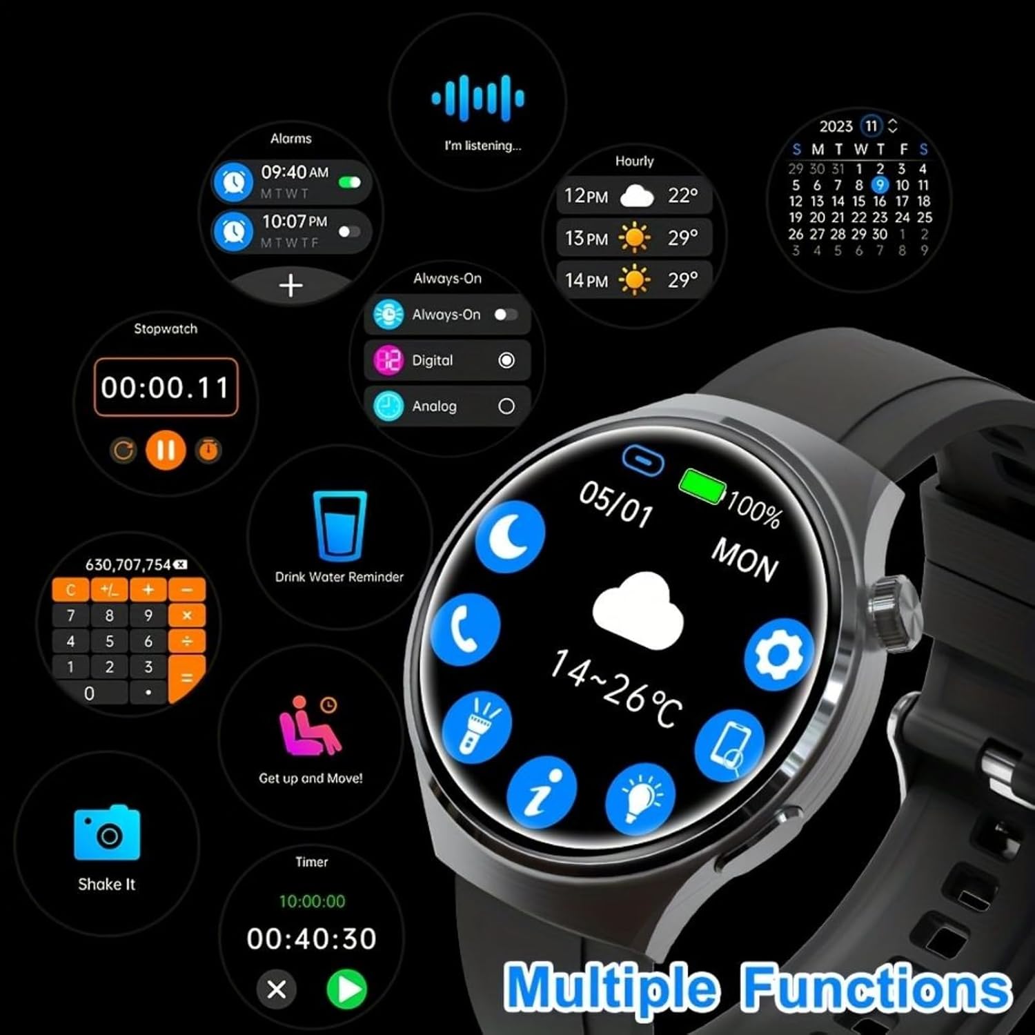 Nordspur | Runde HD Touchscreen Smartwatch für Männer