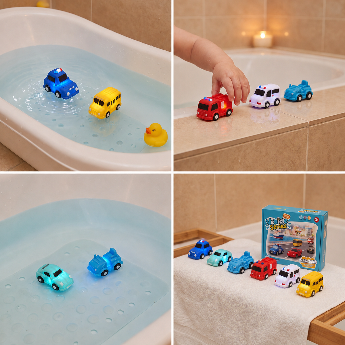 Leuchtendes Badespielzeug-Auto-Set – Wasseraktivierte Baby-Badespielzeuge