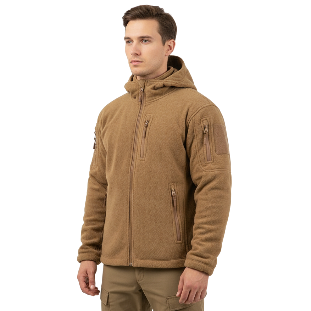 Herren Taktische Fleecejacke – Thermo Outdoor Hoodie mit Reißverschlusstaschen