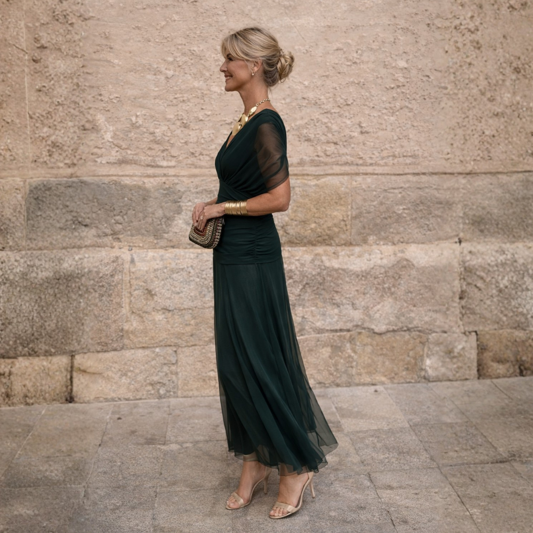 Bauchstraffendes schulterfreies Maxikleid