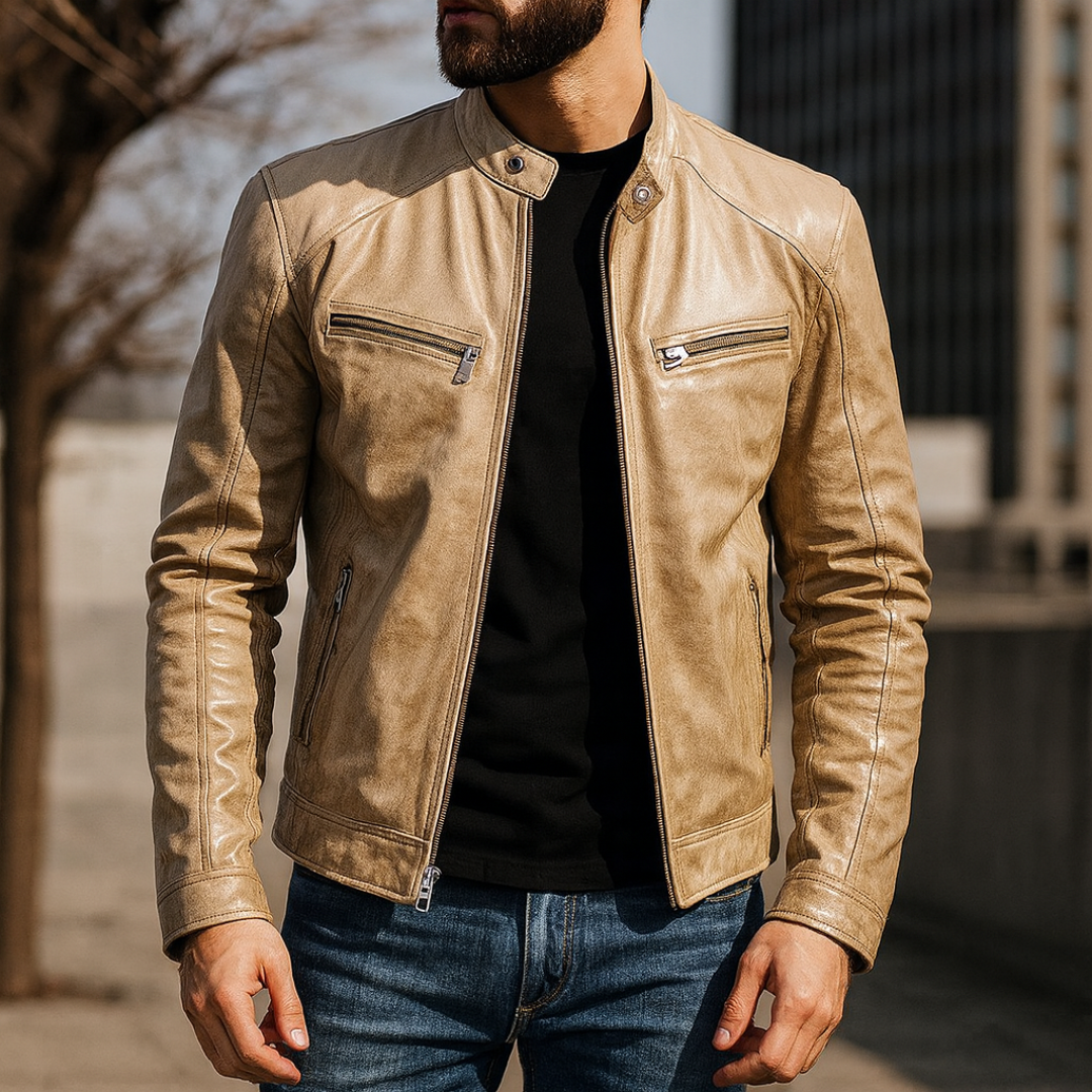 Lederjacke im Biker-Stil mit Reißverschlusstaschen – UrbanStoff Classic