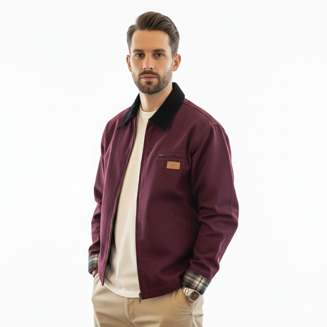 Canvas-Arbeitsjacke für Herren mit Cordkragen – Utility Zip Jacke
