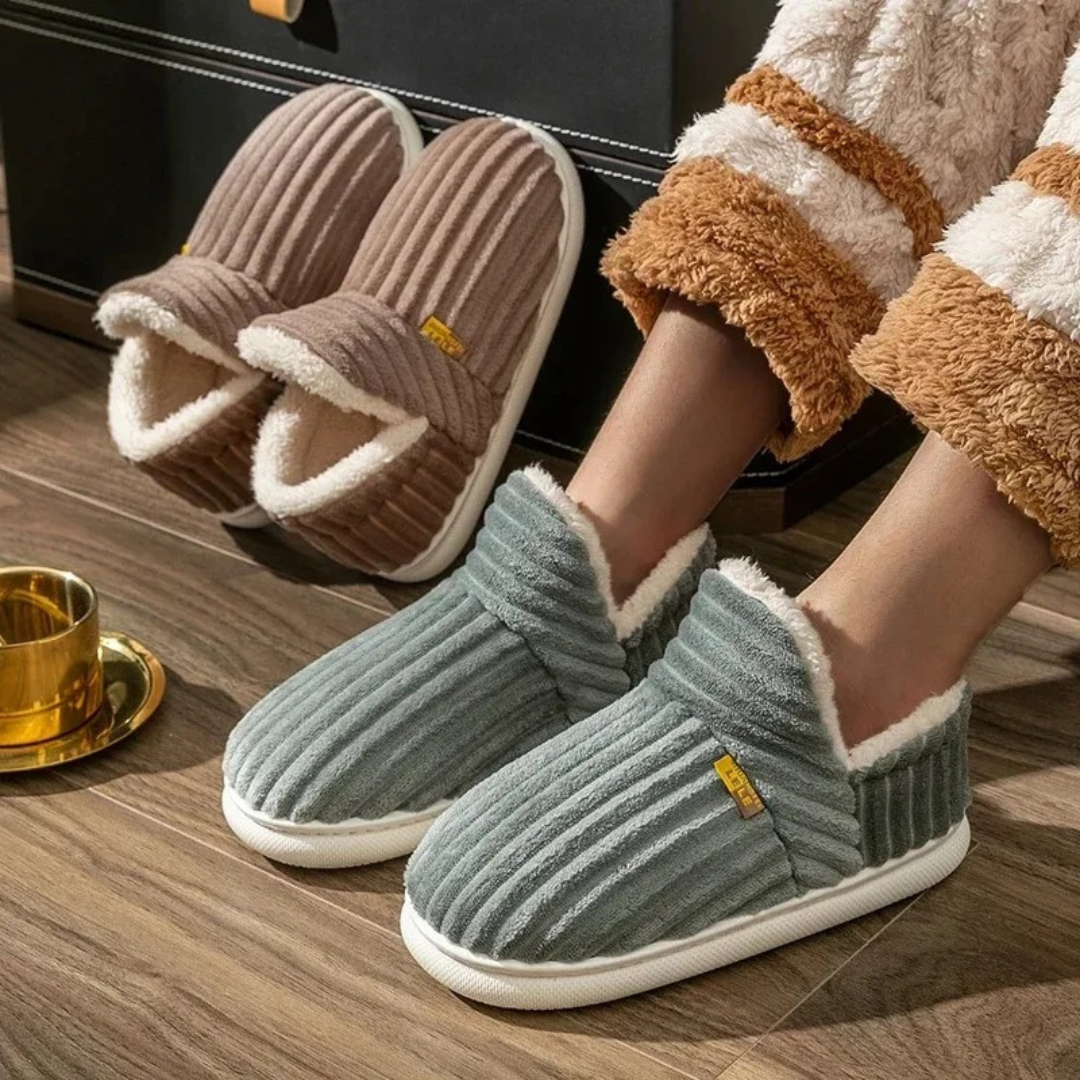 Flanell Hausschuhe Winter warm & rutschfest für Damen & Herren – CozyStripe