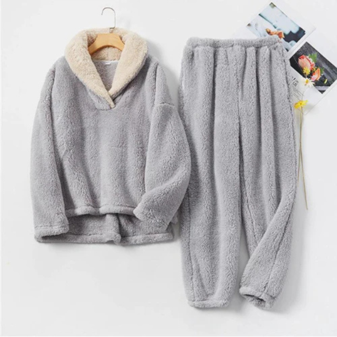 Pyjama Damen 2-teilig Fleece mit Langarm & Hose – WinterCozy Set