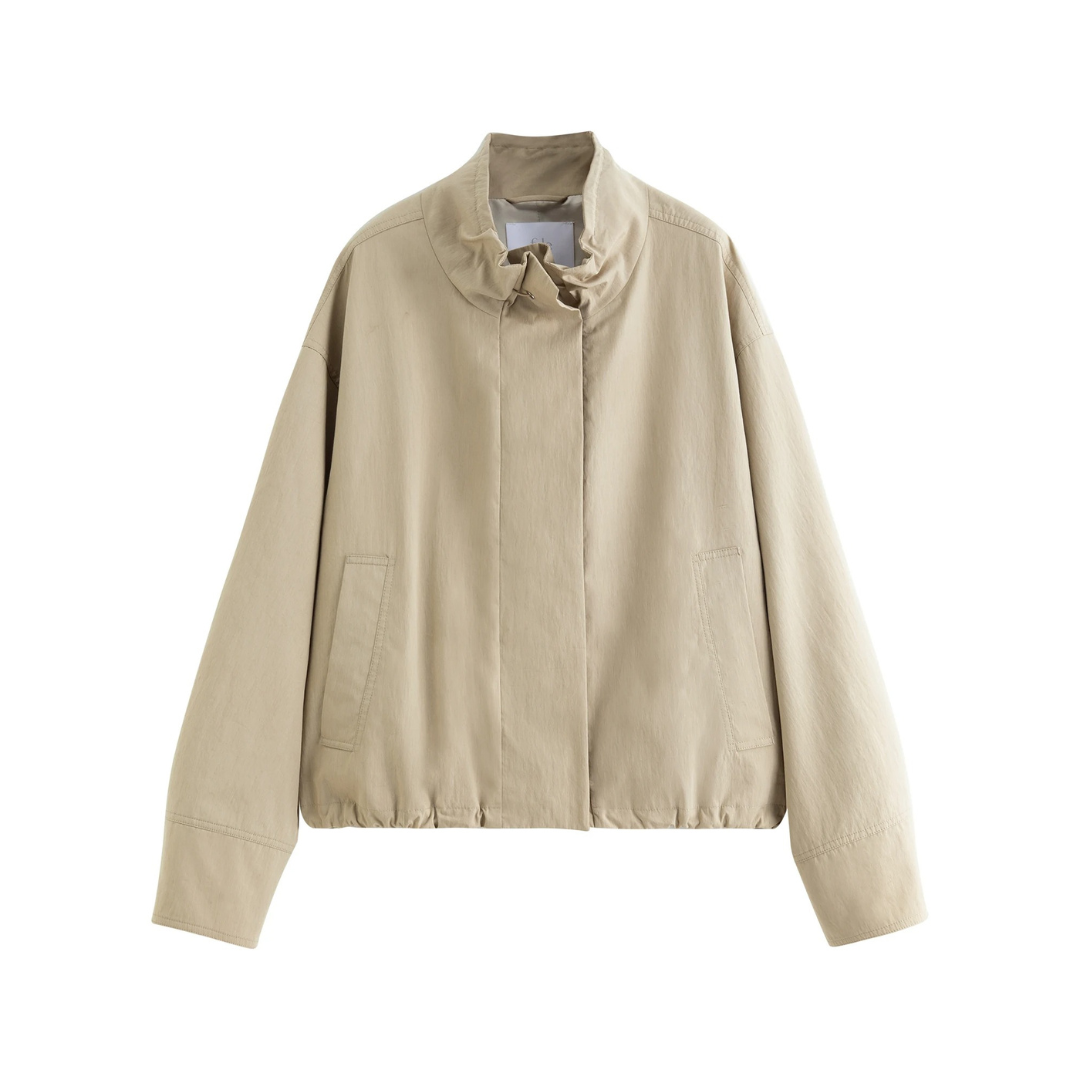 Jacke kurz mit Puffärmeln & Kordelzug – VintageEase Utility Coat