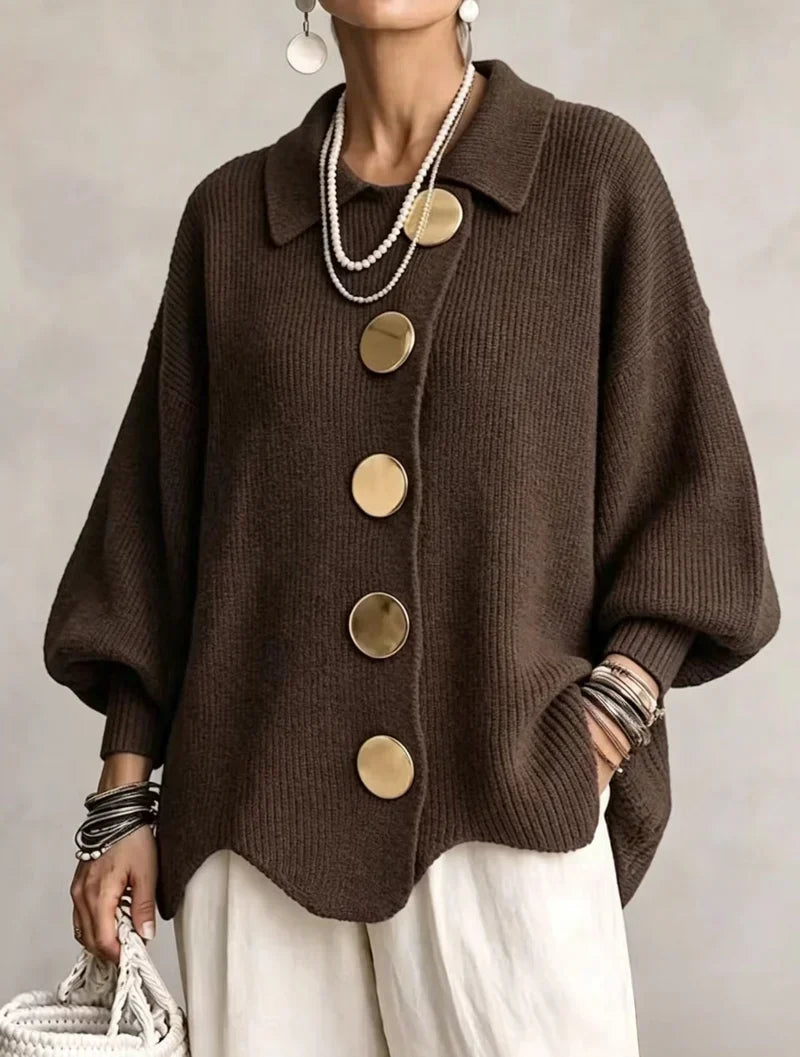 Oversized Strickweste Damen mit goldenen Knöpfen